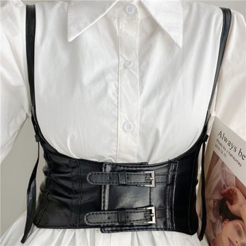 歐美馬甲裝飾皮帶女時尚連衣裙束腰腰帶背心式松緊腰封個性寬腰帶