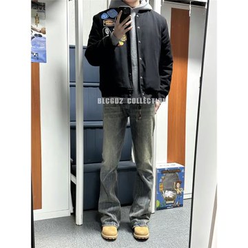 BLCG D2水洗復古Bootcut做舊竹節微喇牛仔褲休閑褲男美式cleanfit