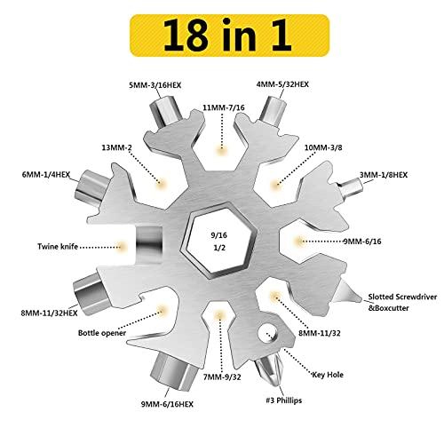 スノーフレークマルチツール2個18 in 1スノーフレークマルチツールキーリング付きステンレス製スノーフレークツール (シルバー)