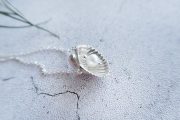 925純銀 雪白 貝殼 珍珠 項鍊 鎖骨鍊 長鍊