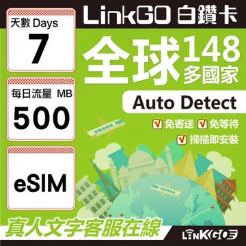 LINKGO白鑽卡 CMI 全球148國 eSIM卡 7天上網卡 每日500MB(全球網卡 亞洲 歐洲 美洲 大洋洲 非洲)