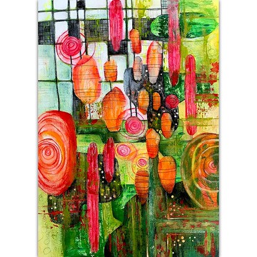 抽象繪畫五顏六色的原始藝術綠色紅色牆壁藝術由 Rubinova