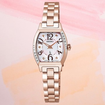 SEIKO_精工 LUKIA 幸運四葉草 酒桶型 珍珠貝 真鑽時尚女錶 玫瑰金 4N30-01D0K/SSWA016J