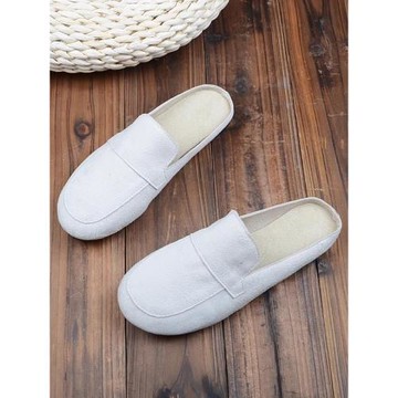 森女系新款拖鞋穆勒鞋女包頭半拖鞋磨砂絨面舒適時尚平底鞋夏外穿