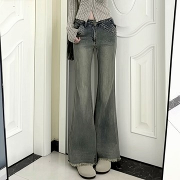 復古低腰微喇叭拖地長褲