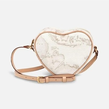 【Alviero Martini 義大利地圖包】拉鍊愛心斜側背包18cm-地圖白