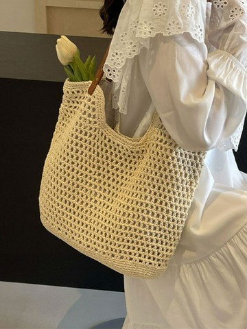 側背 大容量手工編織包包女士2025新款草編包沙灘度假單肩包通勤托特包