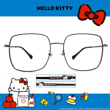 HELLO KITTY▪︎經典｜文學雅致格子 大方框眼鏡｜霧黑銀
