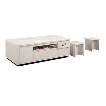 文創集 莉諾爾4.3尺岩板三抽大茶几(附贈木質椅凳二張)-130x70x46cm免組