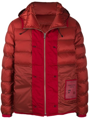 Ten C - hooded contrast-panel puffer jacket - men - Goose Down/Cotton/Polyamide - 50 - Red