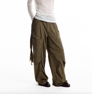 美式復古 / 信封口袋闊腿彎刀褲