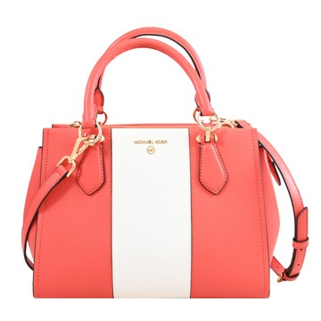 MICHAEL KORS MARILYN 浮雕LOGO撞色防刮手提兩用包.珊瑚紅