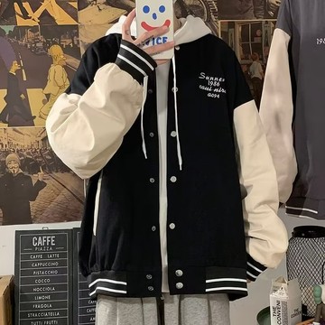 S-3XL 棒球服男 外套男 春秋季新款外套 高級感寬松夾克 潮牌夾克 寬松百搭拼色外套 加絨加厚夾克男