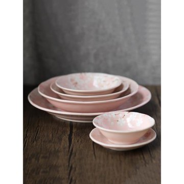 日本進口粉櫻花系列大盤子淺碗少女心花朵盤子沙拉碗果盤大淺碗