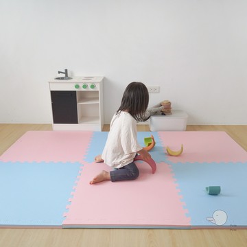 Pato.Pato - EVA巧拼地墊-馬卡龍雙色雙面-淺粉&天藍 (60x60x2cm)-12片 (附贈邊條x24)