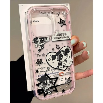 闇黑風飛天小女警適用蘋果16手機殼iPhone15二閤一14彩邊13可愛12