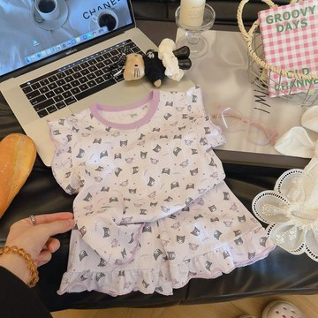 Mini baby🌷女童夏季中大童純棉短袖短褲套裝薄款家居服外穿透氣吸汗卡通