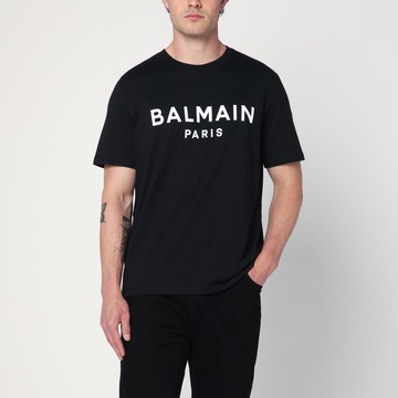 Black cotton crewneck t-shirt with logo