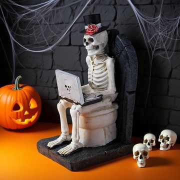 [Green party] 萬聖節恐怖搞怪骷髏看電腦雕像擺件氛圍佈置品