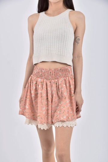 (M) tokyo fashion高腰質感假兩件鬆緊腰粉橘色短褲