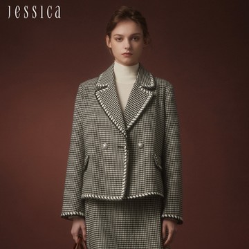 JESSICA - 復古千鳥格紋翻領小香風外套235004