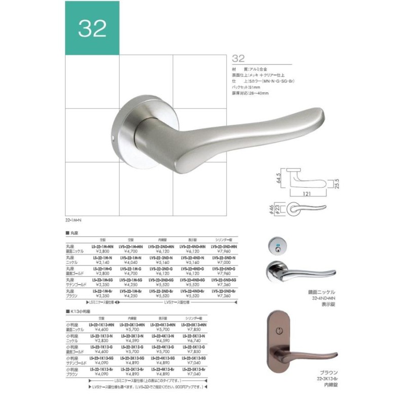川口技研 レバーハンドル錠 LS-32-4K13-Br（No.32ハイレバー小判座表示