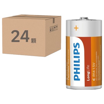 PHILIPS 飛利浦 台灣公司貨 2號碳鋅電池  24顆  1組