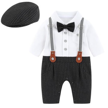 嬰兒衣服春裝男寶寶連體衣紳士帥氣滿月百天周歲禮服秋季黑色哈衣