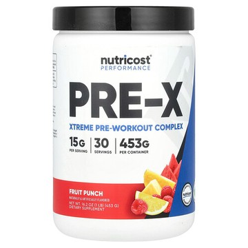 Nutricost, 表現，PRE-X，Xtreme 鍛鍊前複合補劑，混合水果味，1 磅（453 克）