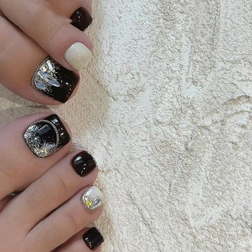 💅秒殺❤️超慾💅【黑色鏈條】甜酷腳甲 短款手工製作腳趾甲 指甲貼片腳美甲 腳趾甲穿戴甲 腳甲