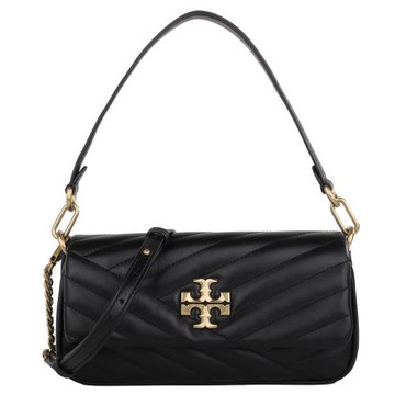 TORY BURCH - Kira金屬TB縫衍紋皮革手提兩用包(黑)S