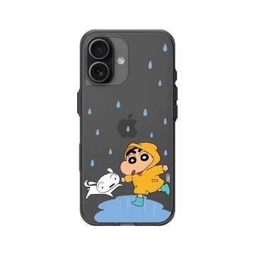 iPhone 17 Clear (相機按鈕) 酷墨灰 - 蠟筆小新 Crayon Shinchan - 小新小白雨天散步