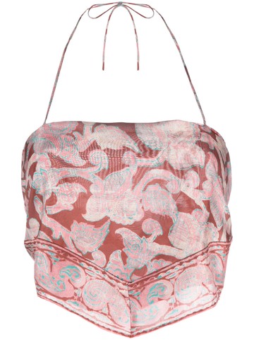 Ba&Sh - Ibiza bandana cropped silk top - women - Silk - 38 - Pink