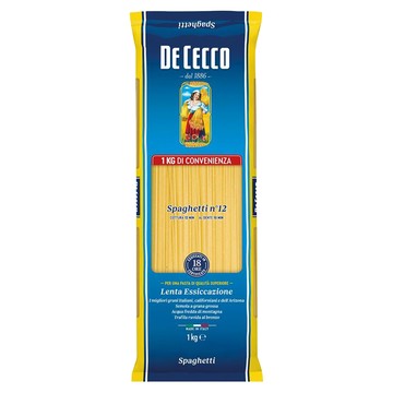 DE CECCO 得科 義大利麵 N.12 使用杜蘭小麥 富含麩質及蛋白質 麵條富有彈性不易斷裂 標準圓麵條 經典義大利麵  1kg  1包