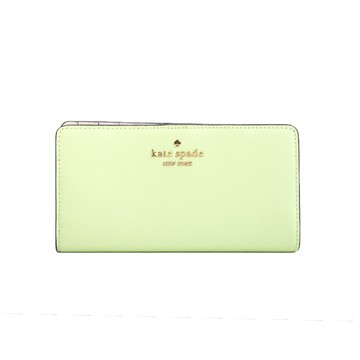 KATE SPADE Madison十字紋多卡對扣式長夾(米色/草綠)