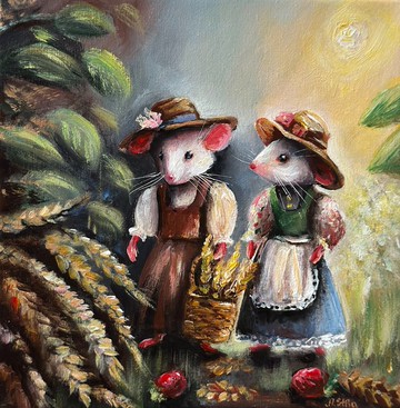 老鼠畫布畫，精靈藝術，老鼠壁畫，動物畫作，老鼠裝飾