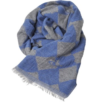 Vivienne Westwood 義大利製優雅菱格紋行星LOGO莫代爾混羊毛圍巾(灰/藍)