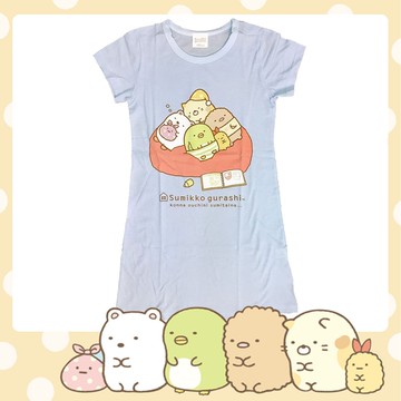 角落小夥伴 - 100%純棉女童短袖連身睡衣(台灣製)-角落生物大圖版-藍