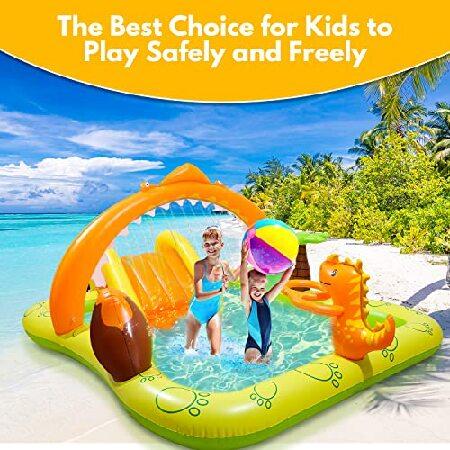 Inflatable Play Center, Aukivon Inflatable Kids Pool with Slide, 97''x76''x43'' Kiddie Pool with Slide, Kids Blow Up Pool with Dinosaur Water 並行輸入