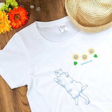 貓和向日葵刺繡T卹白/短袖