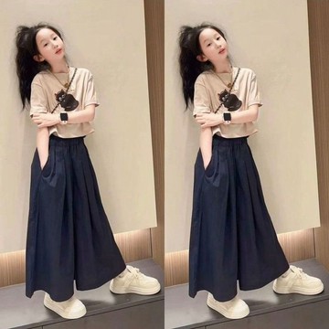 🌸YR🌸 兒童夏季套裝 女童套裝 中大童套裝 女童夏季黑貓T恤韓系裙褲套裝2026新款兒童洋氣短袖闊腿褲兩件套