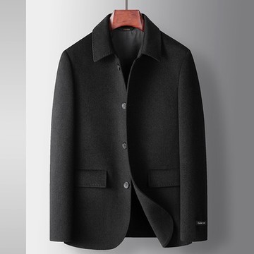 [巴黎精品] 毛呢外套短版大衣-羊毛雙面呢加厚翻領男外套3色p1ac31