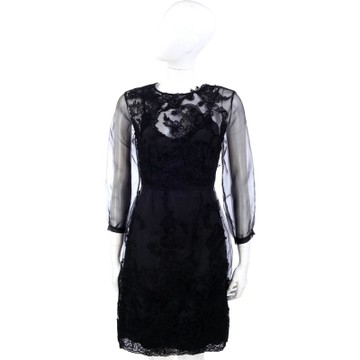 SCERVINO 黑色紗質蕾絲拼接七分袖洋裝