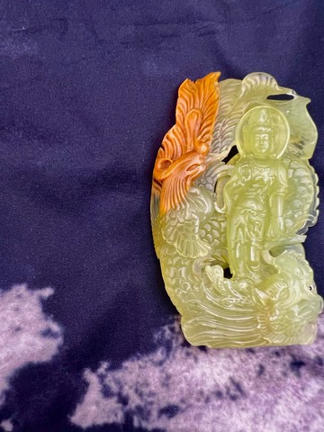 高品天然花玉龍鳳觀音菩薩擺件/可站立/珍藏