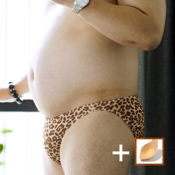 台灣出貨男士泳褲比基尼性感低腰豹紋罩杯防走光歐美游泳溫泉三角沙灘褲