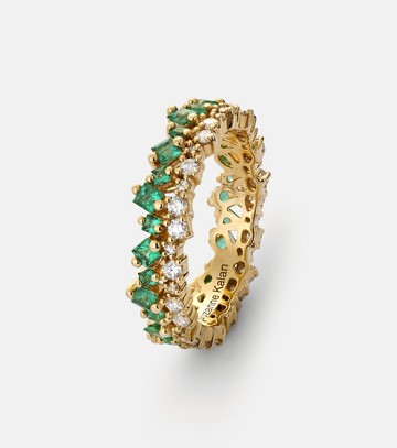 Suzanne Kalan 18kt gold ring with diamonds and emeralds