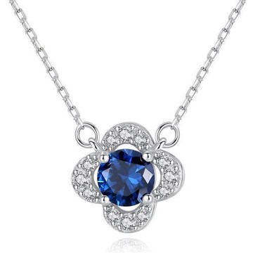 [巴黎精品] 鋯石項鍊925純銀吊墜-時尚寶藍鎖骨吊墜女飾品v1aa14