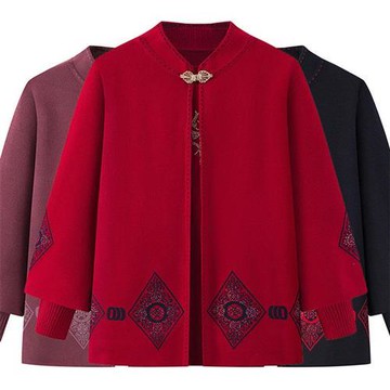 【米蘭精品】現貨+預購 高級針織衫上衣秋冬毛衣開衫寬鬆大碼休閒女裝媽媽裝-進財兩件套女外套4色74mo65