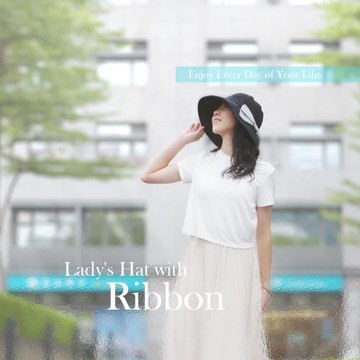 日本AUBE 條紋蝴蝶結簡約淑女帽 漁夫帽 遮陽帽  大帽沿