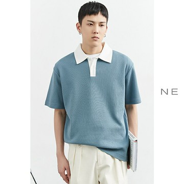 設計感撞色POLO衫短袖男寬松2022夏季韓版重磅華夫格翻領保羅t恤